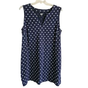 Lands' End Sleeveless Dress Size 1X Polka Dot Blue Cotton Knit Shift
